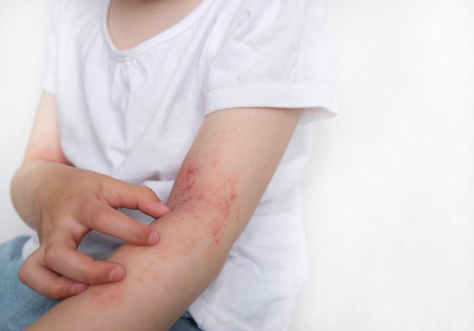 The,Child,Scratches,Atopic,Skin.,Dermatitis,,Diathesis,,Allergy,On,The